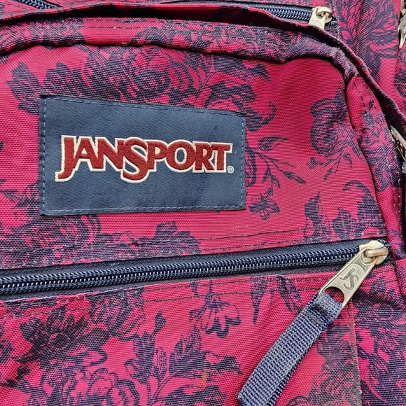 Vintage Jansport Superbreak Backpack Maroon With Navy Floral Graphics Fall 2015 - Picture 9 of 16